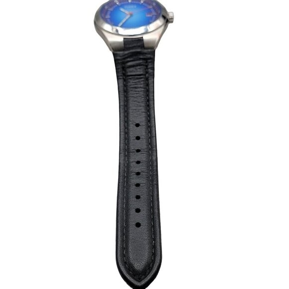 Timex Mens Quartz Watch Blue Face Indiglo WR100M 8" Leather Band 40mm Day VTG - Picture 11 of 15